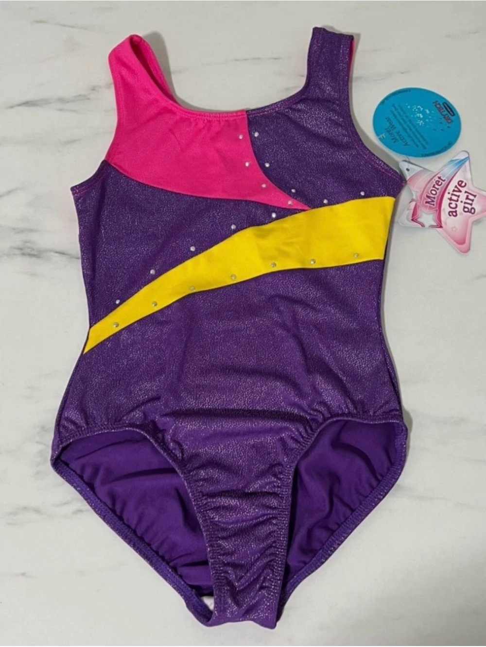 NWT S 6/7 MORET ACTIVE Tank Leotard Bodysuit Dance Gymnastics Gym Purple Pink